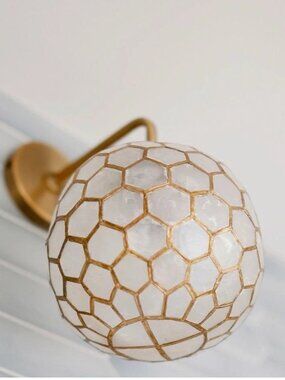 Serena & Lily Capiz Honeycomb Round Coastal Wall Sconce-Brass Gold